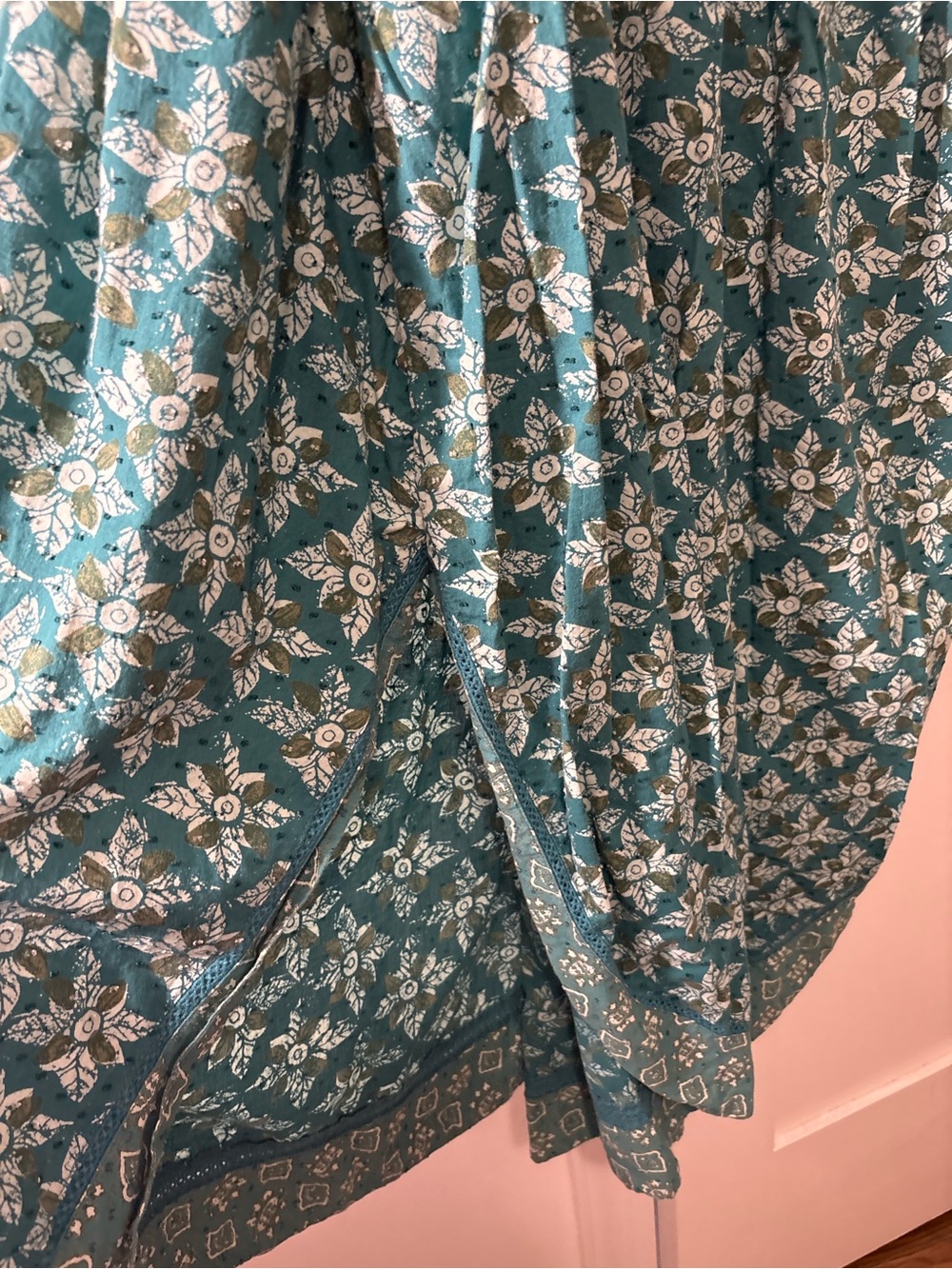 Free People Green/Teal Floral Maxi Dress with Puff Sleeves - Picture 7 of 9